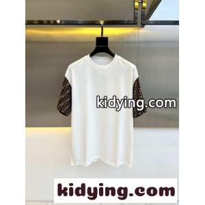 FFジャガード 切り替え 半袖Tシャツ フェンディ コピーブランド Tシャツ コピー ホワイトkid26vymmyC