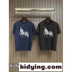 カジュアル プリント エルメス スーパーコピー Tシャツ コピー クルーネック 半袖トップスkid26OPPLDe