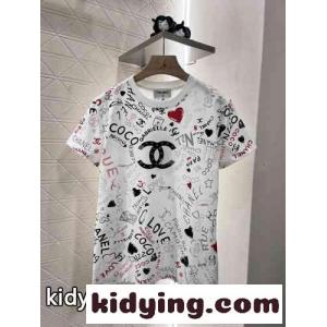 おしゃれ プリント クルーネック シャネル コピー Tシャツ コピー コットン 半袖Tシャツ ホワイトkid26SD0j0f