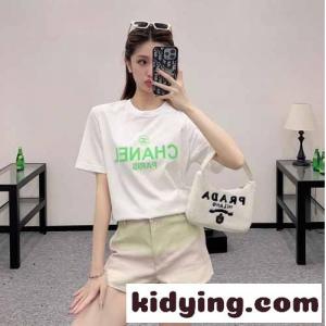シャネル ブランド コピー Tシャツ コピー シンプル プリント コットン 半袖Tシャツ ホワイトkid26m49fSb