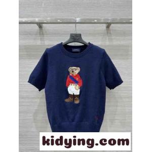 Polo ベア ウール クルーネック 半袖ニット ラルフローレン ニットウェア コピー ブルーkid26PLTLPb