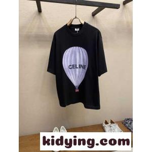 カジュアル ロゴプリント 半袖Tシャツ セリーヌ コピーブランド Tシャツ コピー コットン ブラックkid26iWjiKz
