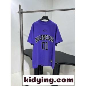ユニセックス 刺繍入り オーバーサイズ 半袖Tシャツ バレンシアガ コピー Tシャツ コピー パープルkid26O1PTfe
