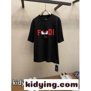 シンプル ロゴ入り コットン 半袖Tシャツ フェンディ ブランド コピー Tシャツ コピー ブラックkid26OXjyKv