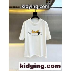 定番 カジュアル ロゴ入り コットン 半袖Tシャツ フェンディ コピーブランド Tシャツ コピー ホワイトkid26PvmSbu