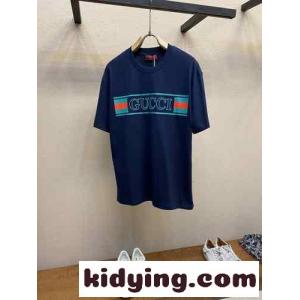 コットンジャージー プリント 半袖Tシャツ グッチ スーパーコピー Tシャツ コピー クルーネック ネイビーkid26aKP1Hr
