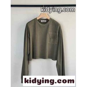 カジュアル コットンショート丈 長袖Tシャツ ミュウミュウ コピー Tシャツ コピー グリーンkid26Sv4veq