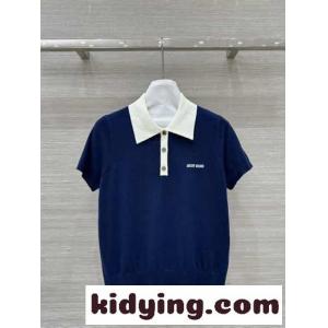 洗練された 上品 半袖 ニットポロ ミュウミュウ コピー ニット コピー ネイビーkid26DO9ria