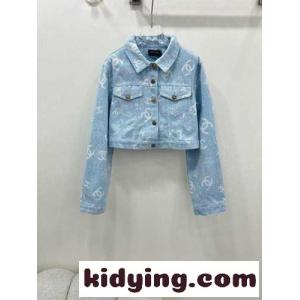 可愛い お洒落 ショート丈 デニムジャケット シャネル コピー ジャケット コピー ブルーkid26Kf8bOn