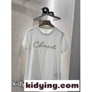 シンプル ロゴ入り コットン 半袖Tシャツ シャネル スーパーコピー Tシャツ コピー ホワイトkid26W5HDiu
