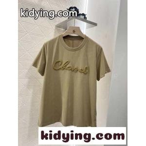 シンプル ロゴ入り コットン 半袖Tシャツ シャネル ブランド コピー Tシャツ コピー カーキkid26W5fCmi