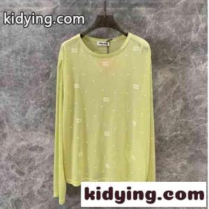 柔らかい 春夏 コットン 長袖Tシャツ ミュウミュウ ブランド コピー Tシャツ コピー グリーンkid26f4DS1D