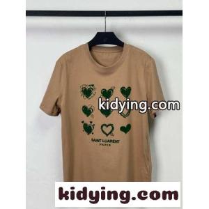 シンプル プリント コットン 半袖Tシャツ イヴ・サンローラン ブランド コピー Tシャツ コピー キャメルkid26bmqami