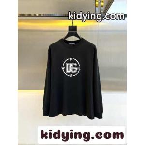 カジュアル ロゴプリント コットン 長袖Tシャツ ドルチェ&ガッバーナ コピー Tシャツ コピー ブラックkid26LTLvKb