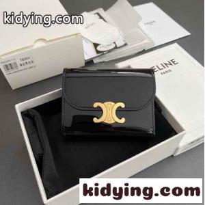 N級品 パテントレザー セリーヌ ブランド コピー 財布 スーパーコピー 3つ折り財布 ブラックkid26PTvaOb