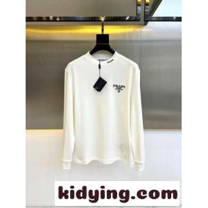 カジュアル 合わせやすい コットン 長袖Tシャツ プラダ コピー Tシャツ コピー ホワイトkid26WH55Lf