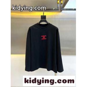 シンプル トリオンフ コットン 長袖Tシャツ セリーヌ コピー Tシャツ コピー ブラックkid26i09PDu
