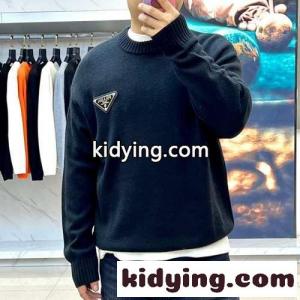 カジュアル リラックス ロゴ付き プラダ コピー セーター コピー ウール トップス ブラックkid26GrmSvu