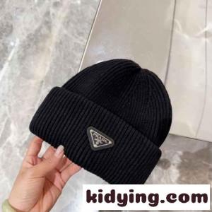 秋冬定番 ウール ビーニー プラダ ブランド コピー キャップ コピー ニットキャップ ブラックkid26CK11Pf