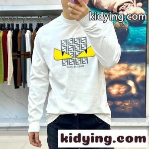 カジュアル ロゴプリント コットン 長袖Tシャツ フェンディ コピー Tシャツ コピー ホワイトkid26HrWHja