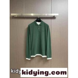 レイヤリング コットン ポロシャツ プラダ コピーブランド Tシャツ コピー ロングスリーブ グリーンkid26CySbyq