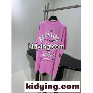 数量限定の爆買 バレンシアガ コピーtシャツ サイズ感コピー プリント 純綿 トップス 半袖 男女兼用 ピンクkid26P9D8nu