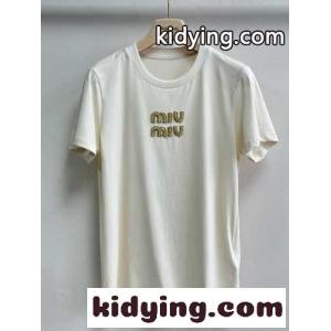 miumiu スーパーコピー t シャツスーパーコピー 純綿 トップス 半袖 ダヤン飾り ファッション感 ホワイトkid26qSPrKb