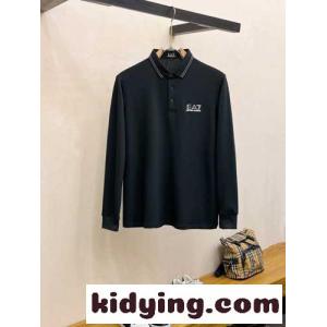 人気 定番 カジュアル コットン 長袖ポロシャツ アルマーニ コピー Tシャツ コピー ブラックkid26GDieOb