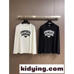 カジュアル ロゴ コットン 長袖Tシャツ アルマーニ ブランド コピー Tシャツ コピー クルーネックkid268vuGru