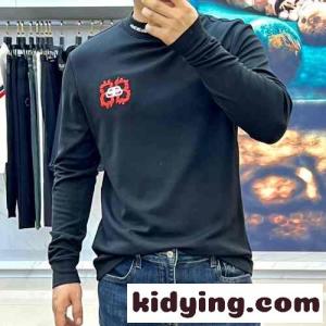 合わせやすい ロゴ刺繍 コットン 長袖Tシャツ バレンシアガ スーパーコピー Tシャツ 偽物 ブラックkid26WTTfum
