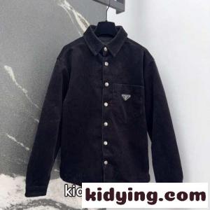カジュアル コーデュロイ シャツ プラダ コピー シャツ コピー ユニセックス ブラックkid26eaSLzC
