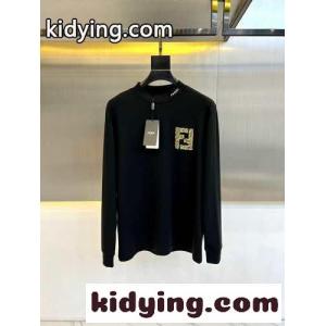 刺繍入り コットン 長袖Tシャツ フェンディ ブランド コピー Tシャツ コピー ブラックkid26X99vuu