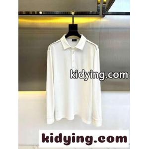 コットンピケ 長袖 ポロシャツ エルメネジルド・ゼニア Tシャツ コピー ホワイトkid26H1HDea