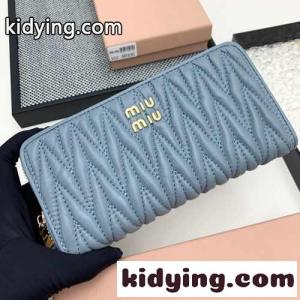マテラッセレザー ジップアラウンド長財布 ミュウミュウ ブランド コピー 財布 コピー ブルーkid265zWfyu