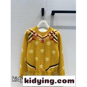 馬銜 刺繍入り ウール＆カシミヤ ニット エルメス コピー セーター コピー イエローkid26WrK5bq