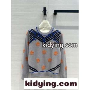 馬銜 刺繍入り ウール＆カシミヤ ニット エルメス コピーブランド セーター コピー グレーkid26j05THv
