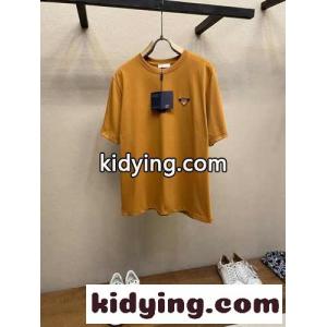 カジュアル ロゴパッチ クルーネック プラダ コピー Tシャツ コピー オレンジkid26mqiyOb
