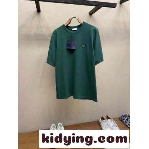 カジュアル ロゴパッチ クルーネック プラダ コピーブランド Tシャツ コピー グリーンkid265nK1ve