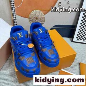 お洒落 ダミエ柄 LV トレイナー･ライン スニーカー ルイ・ヴィトン スーパーコピー ブルーkid26bqGPny