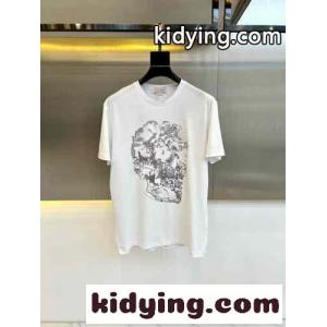 スカルプリント コットン 半袖Tシャツ アレキサンダー・マックイーン Tシャツ コピー ホワイトkid26L9DKra