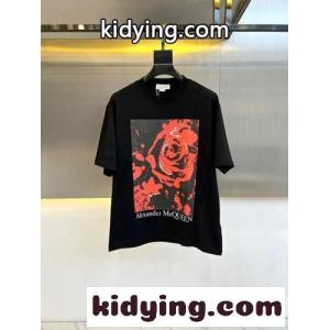 ワックス フラワー 半袖Tシャツ アレキサンダー・マックイーン Tシャツ コピー ブラックkid260j4vSf