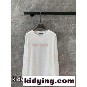シンプル ロゴ入り 長袖Tシャツ バルマン ブランド コピー Tシャツ コピー ホワイトkid260XjKbe