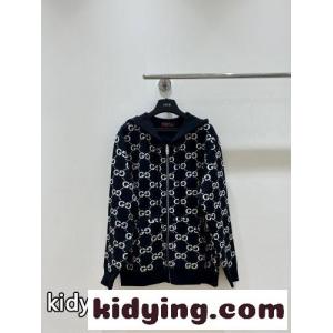 リバーシブル GGパターン ウール ジップアップパーカー グッチ コピー ニット 偽物 ブラックkid26ziy09r