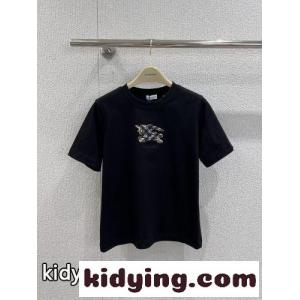 EKD チェック コットンTシャツ バーバリー ブランド コピー Tシャツ コピー クルーネック ブラックkid26H1baOD