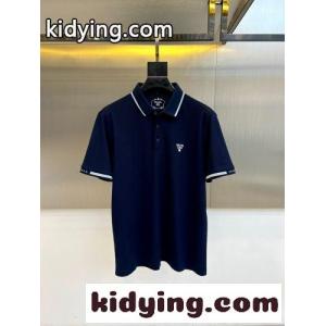 定番 カジュアル コットンピケ ポロシャツ プラダ スーパーコピー Tシャツ 偽物 ブルーkid269L55jq