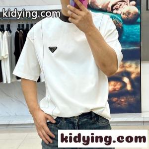 カジュアル リラックス クルーネック プラダ コピー Tシャツ 偽物 コットン ホワイトkid260n4rCy