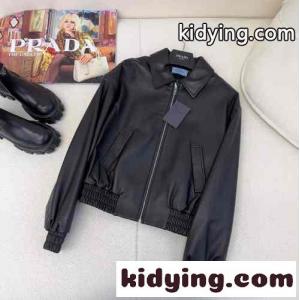 プラダ コピーブランドジャケット偽物 トップス アウター 秋冬服 防風 本革 シンプル ゆったり ブラックkid26Pj8jmu