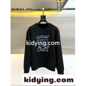 ロゴ刺繍 コットン スウェットシャツ ロエベ ブランド コピー Tシャツ コピー クルーネック ブラックkid26iOnSfm