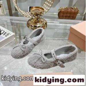 シープスキン フラット バレリーナシューズ ミュウミュウ コピー シューズ スーパーコピー グレーkid261TLDeC