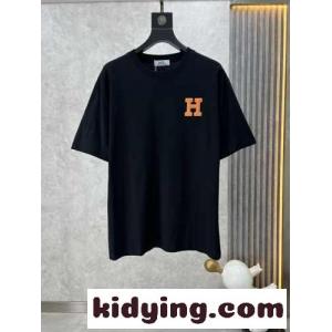 シンプル Hパッチ エルメス コピーブランド Tシャツ コピー クルーネック 半袖Tシャツ ブラックkid26v4z4vi